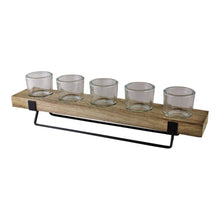 Load image into Gallery viewer, 5 Piece Glass, Wood &amp; Metal Tealight Holder
