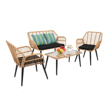 Load image into Gallery viewer, PE Steel Outdoor Wicker Rattan Chair Four-Piece Patio Furniture Set Yellow
