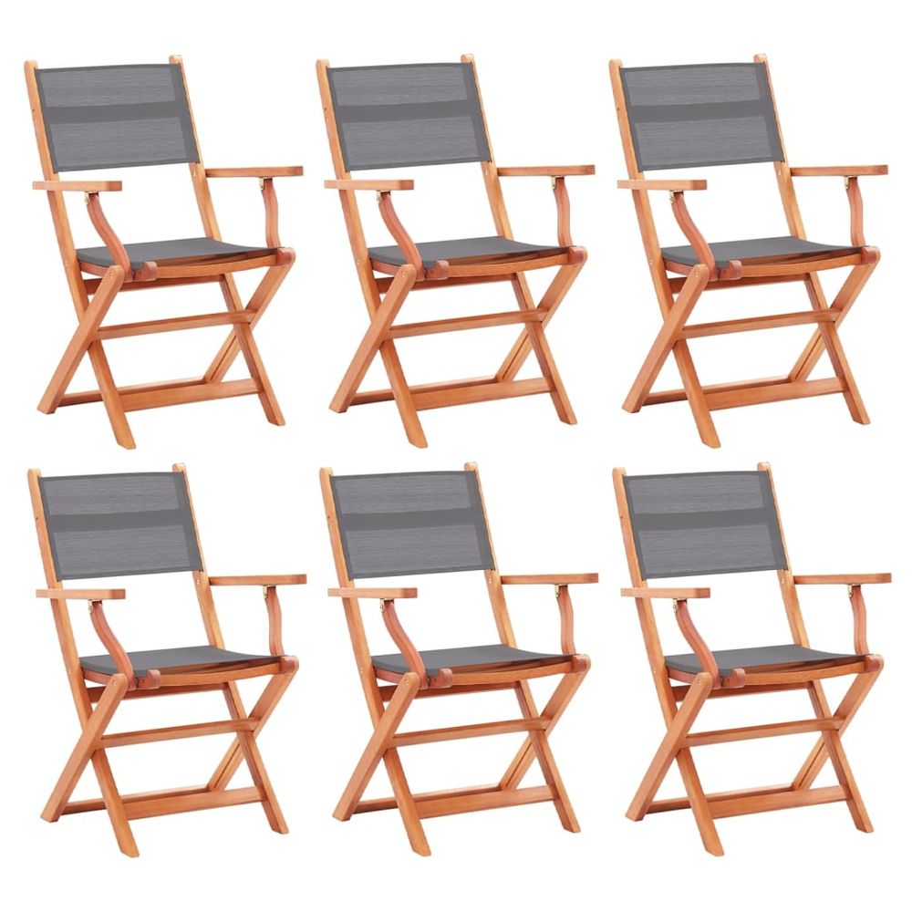 6/8x Solid Eucalyptus Wood Folding Garden Chairs Furniture Black/Gray