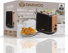 Load image into Gallery viewer, Daewoo Stockholm 2 Slice Matte Finish Wood Effect Toaster Cancel Defrost Reheat
