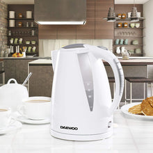 Load image into Gallery viewer, Daewoo Balmoral 1.6L Plastic Kettle (220-240V/50-60Hz/2520-3000W) with Removable &amp; Washable Limescale Filter and 360 Rotation Base, Locking Lid with Auto &amp; Manual Switch Off and LED Indicator - White
