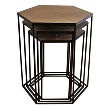 Load image into Gallery viewer, Set Of 3 Black Metal And Wood Hexagonal Side Tables
