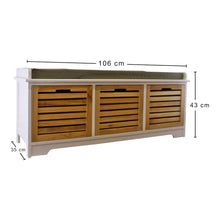 Load image into Gallery viewer, White &amp; Natural 3 Drawer Storage Bench With Grey Cushion
