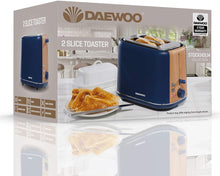 Load image into Gallery viewer, Daewoo Stockholm 2 Slice Blue Matte Finish Wood Effect Toaster 6 Time Settings
