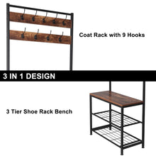 Load image into Gallery viewer, Industrial Coat Rack, Hall Tree Entryway Shoe Bench, Storage Shelf Organizer, Accent Furniture with Metal Frame
