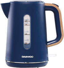 Load image into Gallery viewer, Daewoo Stockholm 1.7L Cordless Kettle Wood Effect Handle | On/Off Switch with Light Indicator | Matte Finish Plastic Body with Chrome Detail | Otter Control | Cordless Design | 1850-2200W - Navy Blue
