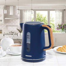 Load image into Gallery viewer, Daewoo Stockholm 1.7L Cordless Kettle Wood Effect Handle | On/Off Switch with Light Indicator | Matte Finish Plastic Body with Chrome Detail | Otter Control | Cordless Design | 1850-2200W - Navy Blue
