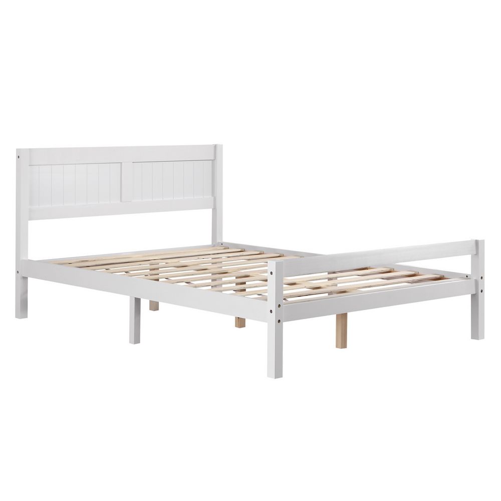 Vertical Board Bed Head Horizontal Bar Bed End Solid Wood Bed White 4FT6