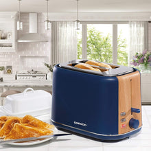 Load image into Gallery viewer, Daewoo Stockholm 2 Slice Blue Matte Finish Wood Effect Toaster 6 Time Settings
