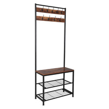 Load image into Gallery viewer, Industrial Coat Rack, Hall Tree Entryway Shoe Bench, Storage Shelf Organizer, Accent Furniture with Metal Frame
