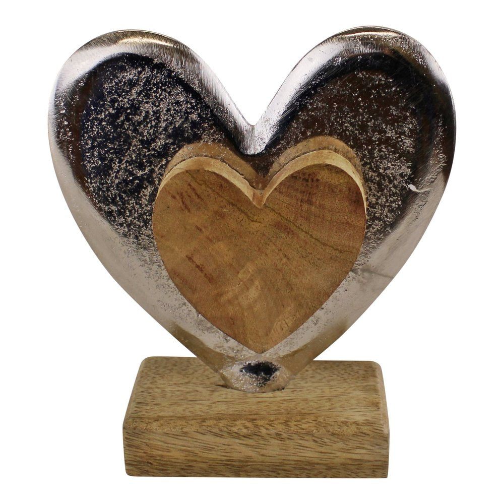 Metal and Wood Standing Heart Decoration