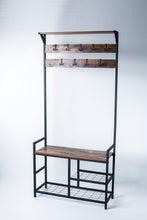 Load image into Gallery viewer, Coat Rack Shoe Bench, Hall Tree Entryway Storage Bench, Wood Look Accent Furniture with Metal Frame, 3-in-1 Design (Rustic Brown)
