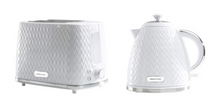 Load image into Gallery viewer, Daewoo Argyle White Kettle &amp; 2 Slice Toaster Combo
