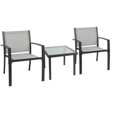 Load image into Gallery viewer, Grey Garden Furniture Set 2 Seater, Indoor Outdoor 3 Piece set Patio Furniture Set, Garden Table and Chairs, 2 ArmChairs + Glass Coffee Table Suitable for Patio Backyard Poolside
