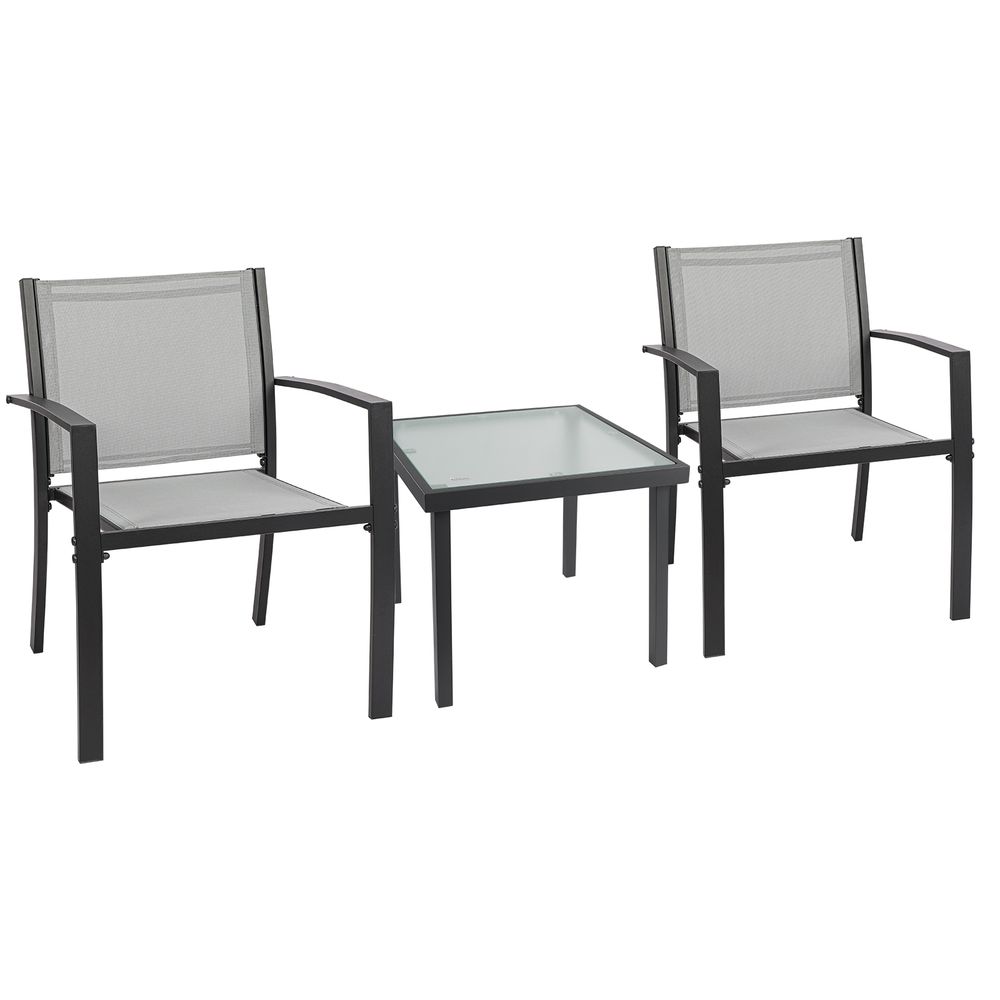 Grey Garden Furniture Set 2 Seater, Indoor Outdoor 3 Piece set Patio Furniture Set, Garden Table and Chairs, 2 ArmChairs + Glass Coffee Table Suitable for Patio Backyard Poolside