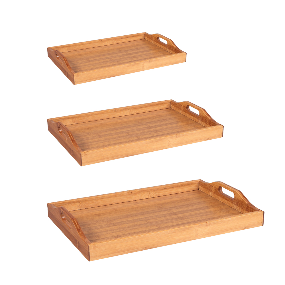 Tray With Handles, Three Piece Suit, Wood Color