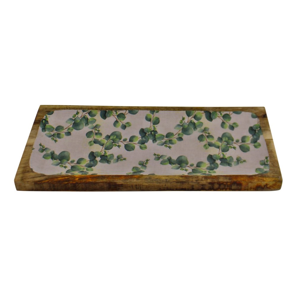 Wood & Enamel Eucalyptus Design Serving Plate