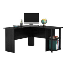 Load image into Gallery viewer, FCH L-Shaped Wood Right-angle Computer Desk with Two-layer Bookshelves Black
