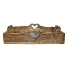 Load image into Gallery viewer, Set Of 2 Mango Wood Heart Detail Serving Trays
