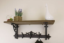 Load image into Gallery viewer, Wooden Wall Shelf with Cast Iron Coat Hooks
