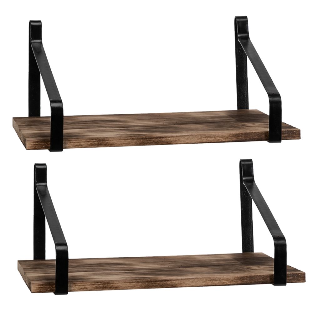 Set of 2 Floating Shelves Wall Mount Rustic Wood Wall Shelves for Kitchen Living Room Bathroom Bedroom