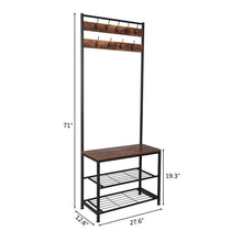 Load image into Gallery viewer, Industrial Coat Rack, Hall Tree Entryway Shoe Bench, Storage Shelf Organizer, Accent Furniture with Metal Frame
