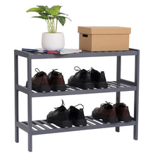 Load image into Gallery viewer, 100% Bamboo Shoe Rack Bench, Shoe Storage, 3-Layer Multi-Functional Cell Shelf, Can Be Used For Entrance Corridor, Bathroom, Living Room And Corridor 70 * 25 * 55 - Grey
