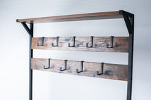 Load image into Gallery viewer, Coat Rack Shoe Bench, Hall Tree Entryway Storage Bench, Wood Look Accent Furniture with Metal Frame, 3-in-1 Design (Rustic Brown)

