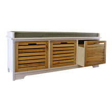 Load image into Gallery viewer, White &amp; Natural 3 Drawer Storage Bench With Grey Cushion
