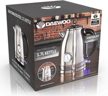 Load image into Gallery viewer, Daewoo Kingsbury 1.7L Stainless Steel Dial Kettle | 3kW | Removable &amp; Washable Limescale Filter | Retro Dial Temperature Gauge | Auto &amp; Manual Switch Off with LTD Indicator - Silver
