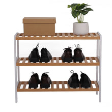 Load image into Gallery viewer, 100% Bamboo Shoe Rack Bench, Shoe Storage, 3-Layer Multi-Functional Cell Shelf, Can Be Used For Entrance Corridor, Bathroom, Living Room And Corridor 70 * 25 * 55 - Natural and White
