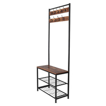 Load image into Gallery viewer, Industrial Coat Rack, Hall Tree Entryway Shoe Bench, Storage Shelf Organizer, Accent Furniture with Metal Frame
