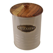 Load image into Gallery viewer, Metal and Acacia Wood Biscuit Tin, 19x15cm
