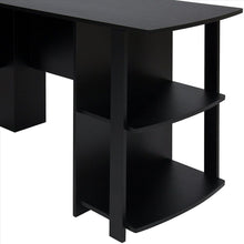 Load image into Gallery viewer, FCH L-Shaped Wood Right-angle Computer Desk with Two-layer Bookshelves Black
