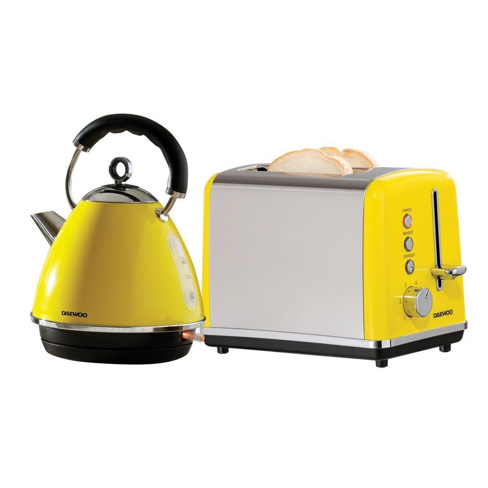 Daewoo Soho 1.7L 3KW Pyramid Kettle & 2 Slice Toaster Set- Yellow SDA1995+1996