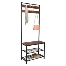 Load image into Gallery viewer, Industrial Coat Rack, Hall Tree Entryway Shoe Bench, Storage Shelf Organizer, Accent Furniture with Metal Frame
