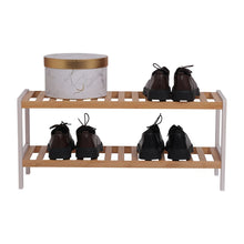 Load image into Gallery viewer, 100% Bamboo Shoe Rack Bench, Shoe Storage, 2-Layer Multi-Functional Cell Shelf, Can Be Used For Entrance Corridor, Bathroom, Living Room And Corridor 70 * 25 * 33 - Natural and White
