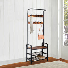 Load image into Gallery viewer, Industrial Vintage Coat Rack Shoe Bench, Hall Tree Entryway Storage Shelf, 3 in 1 Design
