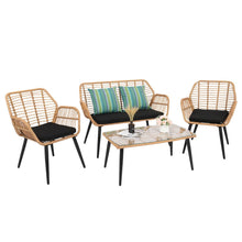 Load image into Gallery viewer, PE Steel Outdoor Wicker Rattan Chair Four-Piece Patio Furniture Set Yellow
