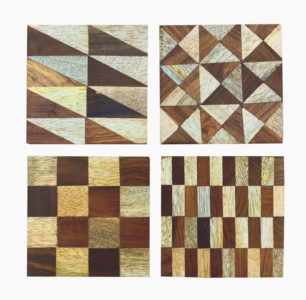 Set/4 Assorted Wood Inlay Coasters