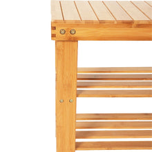 Load image into Gallery viewer, 90cm Strip Pattern 3 Tiers Bamboo Stool Shoe Rack Wood Color
