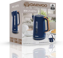 Load image into Gallery viewer, Daewoo Stockholm 1.7L Cordless Kettle Wood Effect Handle | On/Off Switch with Light Indicator | Matte Finish Plastic Body with Chrome Detail | Otter Control | Cordless Design | 1850-2200W - Navy Blue
