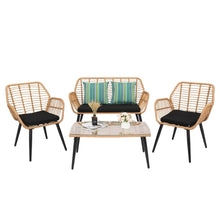 Load image into Gallery viewer, PE Steel Outdoor Wicker Rattan Chair Four-Piece Patio Furniture Set Yellow
