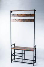 Load image into Gallery viewer, Coat Rack Shoe Bench, Hall Tree Entryway Storage Bench, Wood Look Accent Furniture with Metal Frame, 3-in-1 Design (Rustic Brown)
