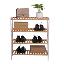 Load image into Gallery viewer, 100% Bamboo Shoe Rack Bench, Shoe Storage, 4-Layer Multi-Functional Cell Shelf, Can Be Used For Entrance Corridor, Bathroom, Living Room And Corridor 70 * 25 * 80 - Natural and White
