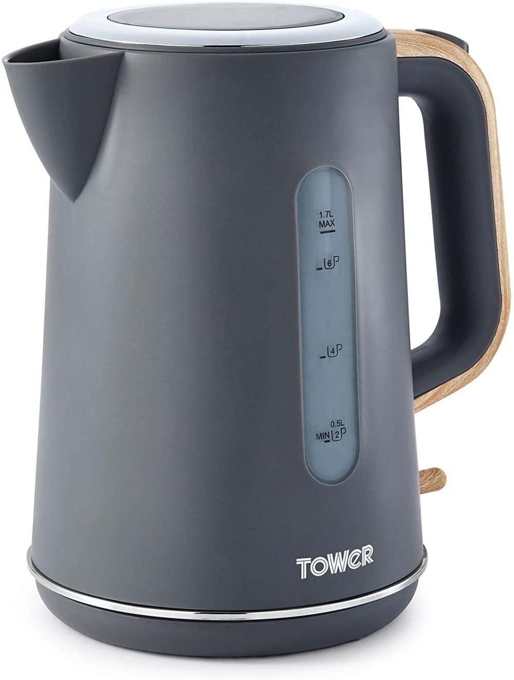 Tower Scandi Cordless Rapid Boil Kettle 1.7L 3000w Grey/Wood Accents