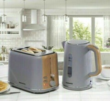 Load image into Gallery viewer, Daewoo Stockholm 2 Slice Toaster &amp; Cordless Kettle Set Matte Grey &amp; Wood
