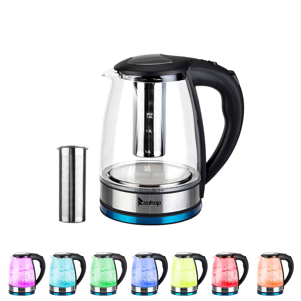 ZOKOP HD-1861-A 220V 2200W 1.8L Electric Glass Kettle UK Plug