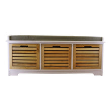 Load image into Gallery viewer, White &amp; Natural 3 Drawer Storage Bench With Grey Cushion
