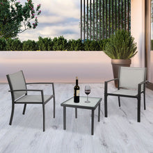 Load image into Gallery viewer, Grey Garden Furniture Set 2 Seater, Indoor Outdoor 3 Piece set Patio Furniture Set, Garden Table and Chairs, 2 ArmChairs + Glass Coffee Table Suitable for Patio Backyard Poolside
